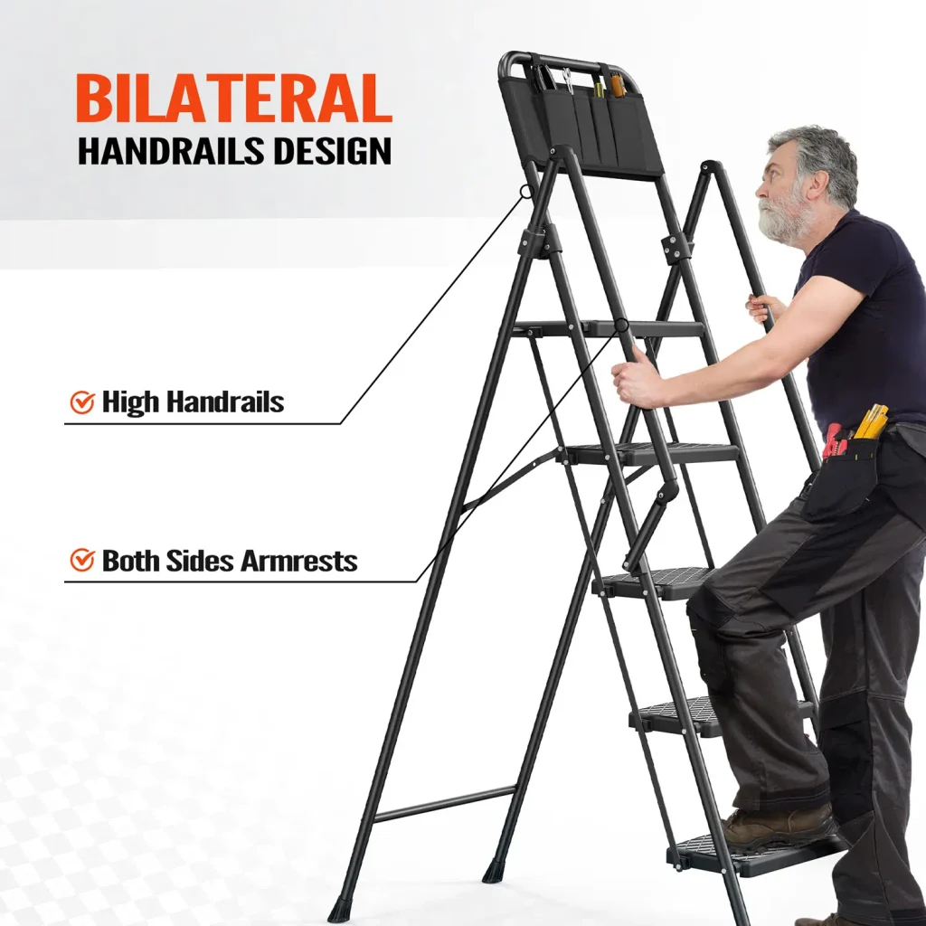 Steel ladder with handle bar