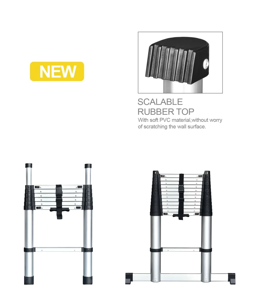 Soft close telescopic ladder with balance bar