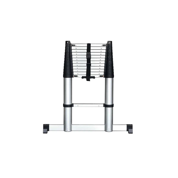Soft close telescopic ladder with balance bar